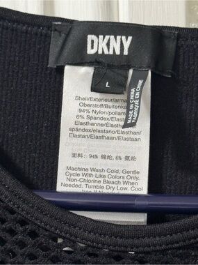 DKNY Black Ribbed Knit Top with Subtle Texture